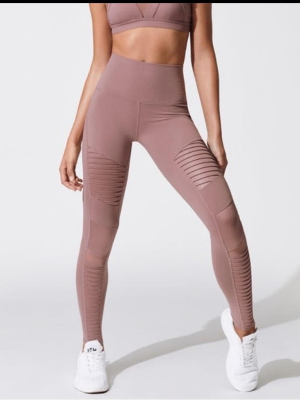 ALO Yoga Ribbed Panel High-Waist Leggings - Mauve